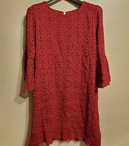 Nwt Roz & Ali Burgundy eyelet midi dress 8